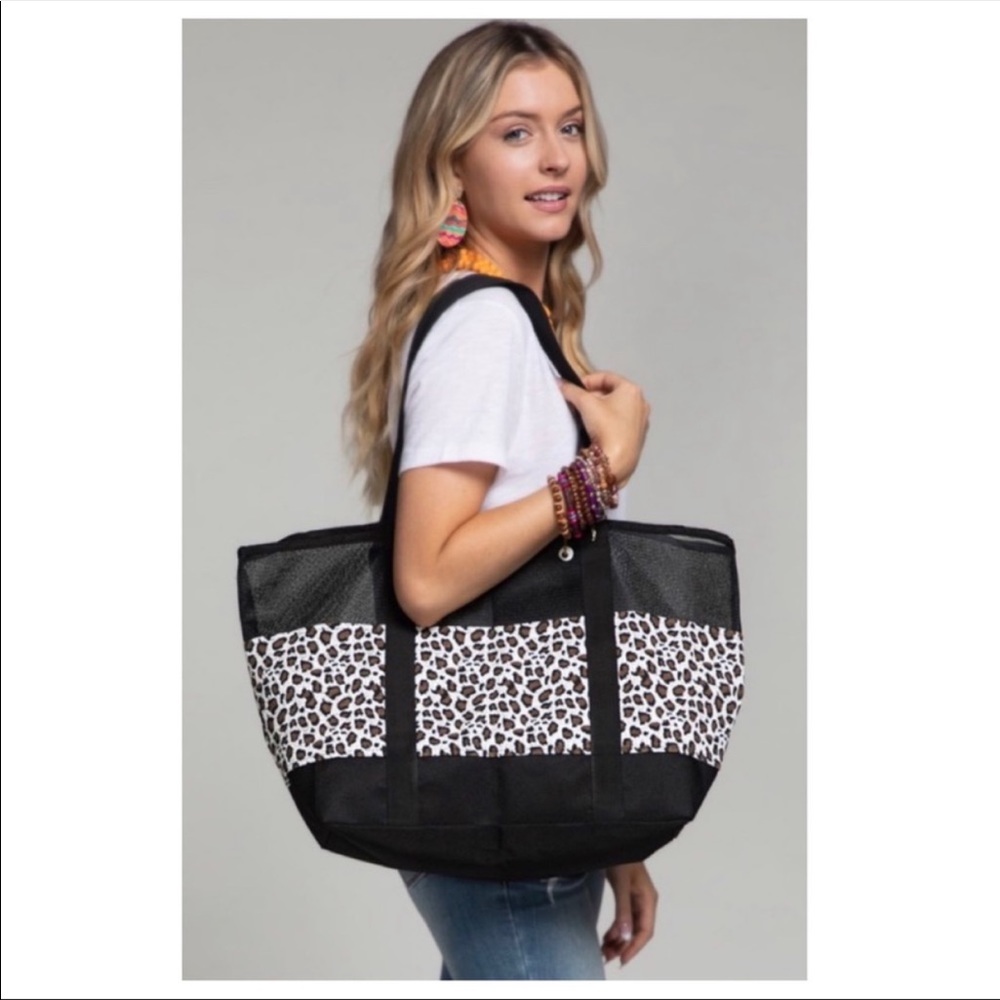 NWT LEOPARD PRINT MESH TOTE BAG - Picture 4 of 7